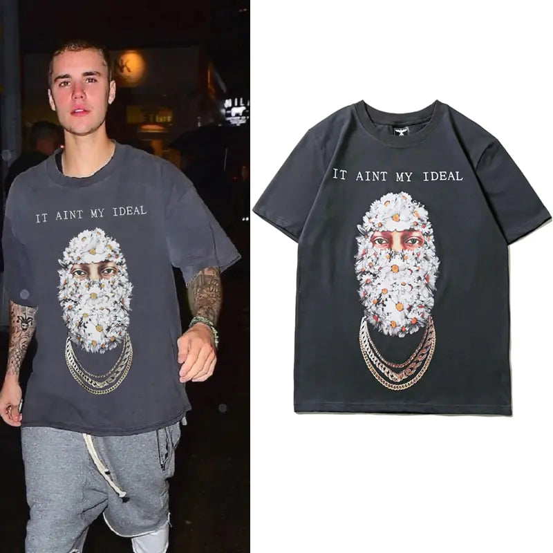 Hip Hop Flower Mask Men's T-shirt Express Your Style with Confidence