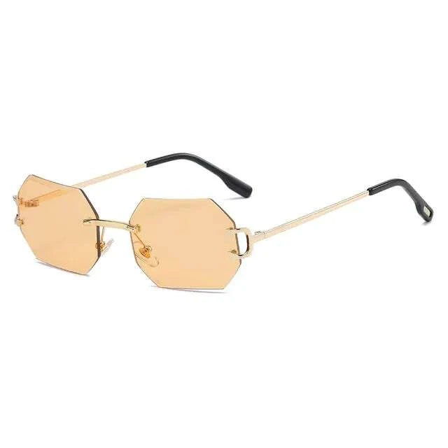 Men Rimless Octagonal Vintage Shades The rimless design adds a modern
