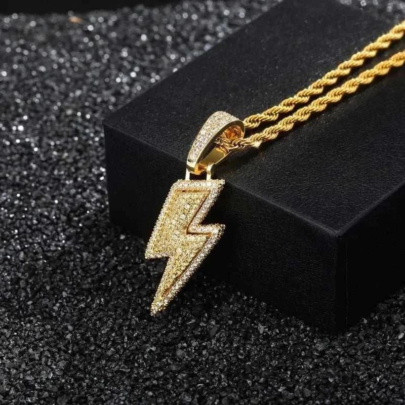 Hip Hop Lightning Pendant Necklace With Zircon Tennis Chain Iced Out