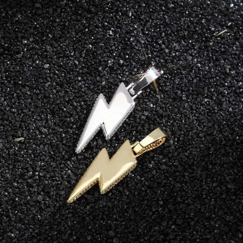 Hip Hop Lightning Pendant Necklace With Zircon Tennis Chain Iced Out