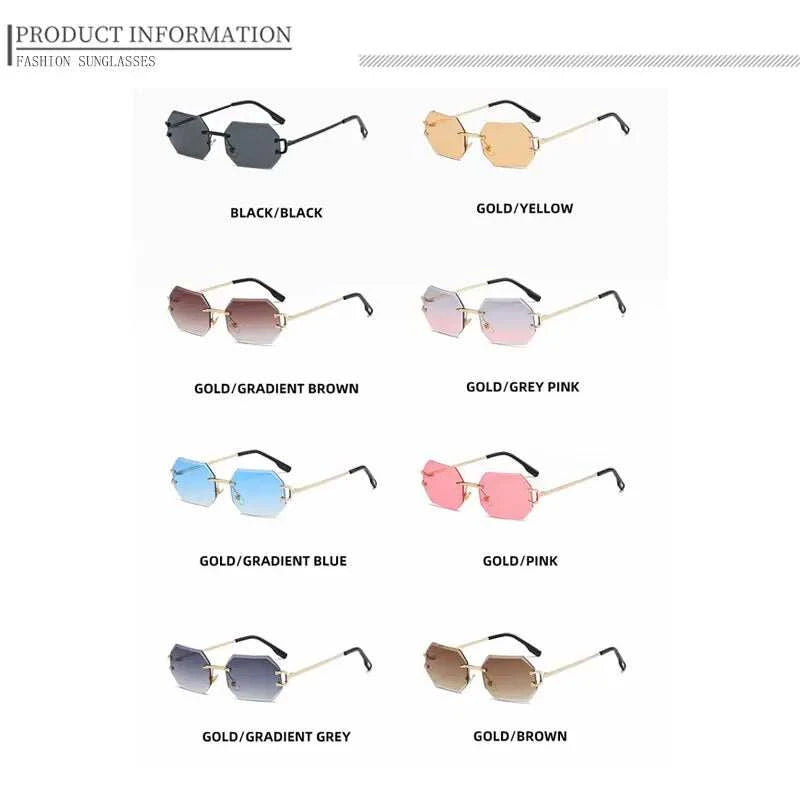 Men Rimless Octagonal Vintage Shades The rimless design adds a modern