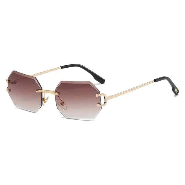 Men Rimless Octagonal Vintage Shades The rimless design adds a modern