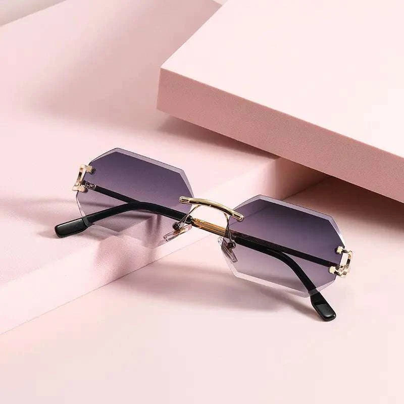 Men Rimless Octagonal Vintage Shades The rimless design adds a modern