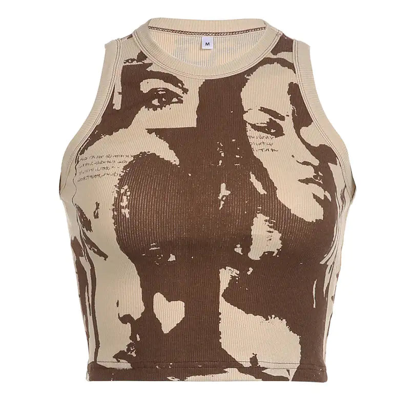 Just Face It Grafische Print Open Rug Tanktop