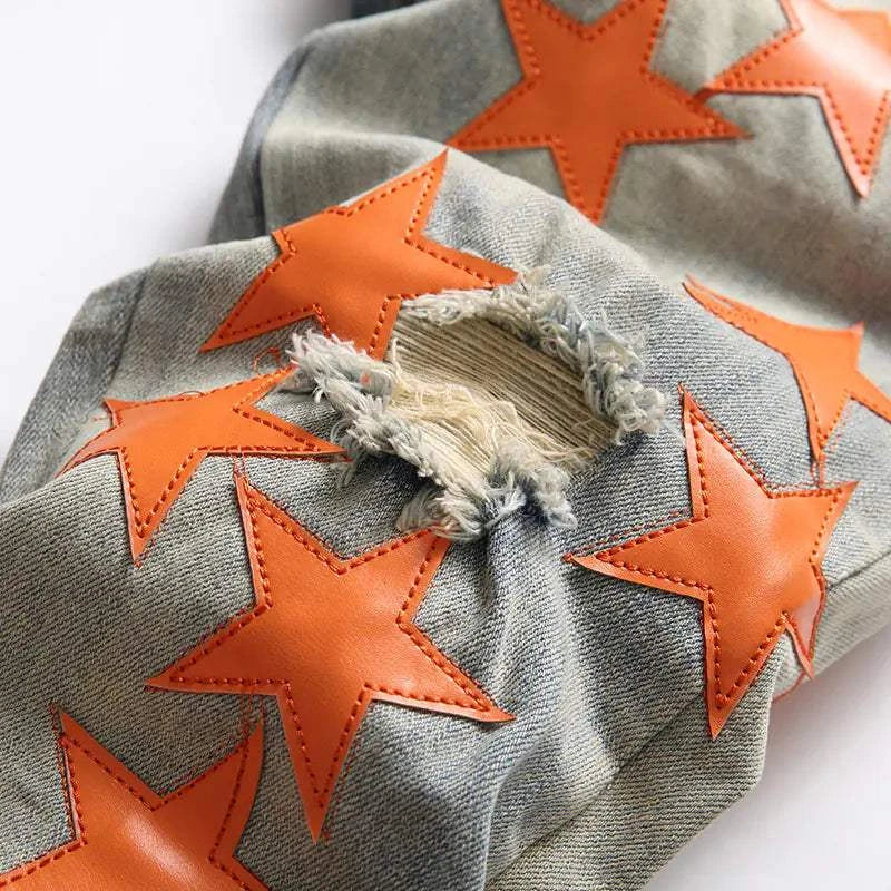 High Street Orange Star Embroidery Jeans Make a bold fashion statement