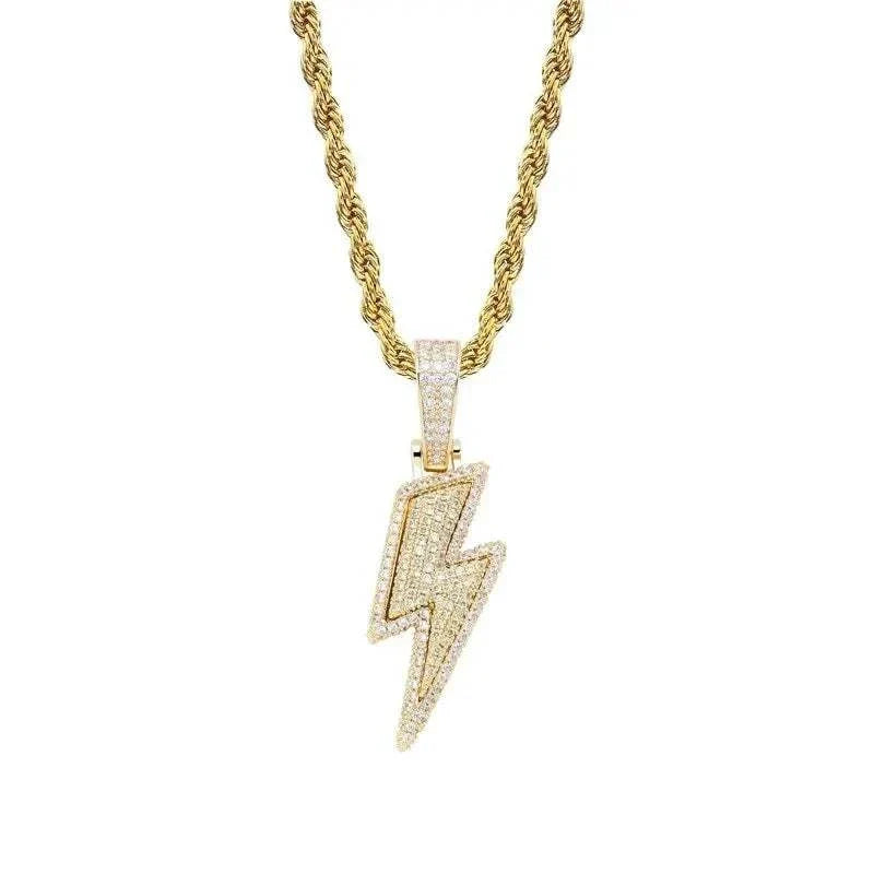 Hip Hop Lightning Pendant Necklace With Zircon Tennis Chain Iced Out