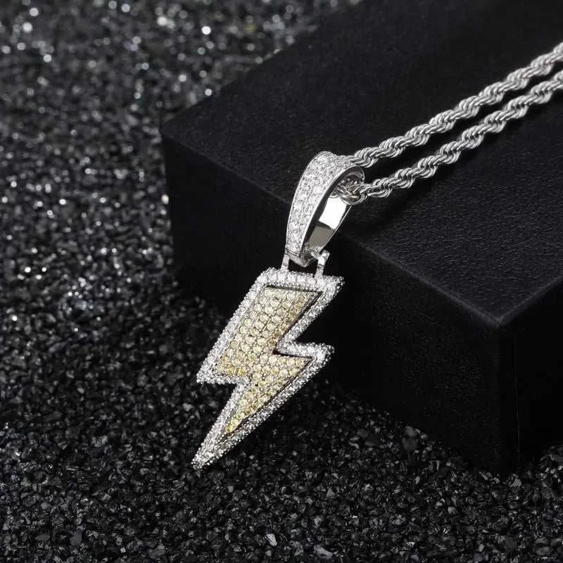 Hip Hop Lightning Pendant Necklace With Zircon Tennis Chain Iced Out