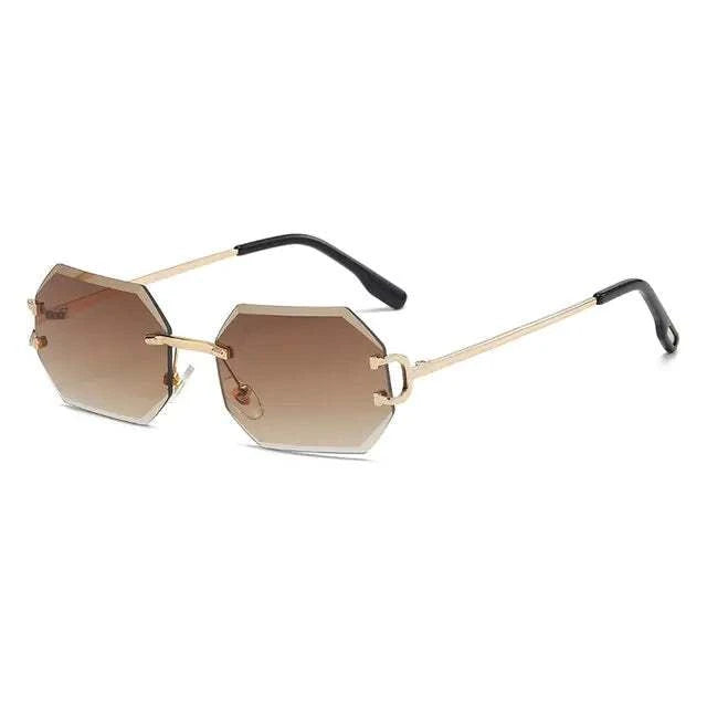 Men Rimless Octagonal Vintage Shades The rimless design adds a modern