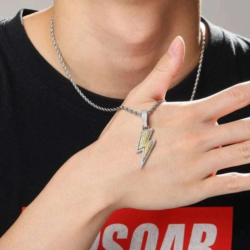 Hip Hop Lightning Pendant Necklace With Zircon Tennis Chain Iced Out