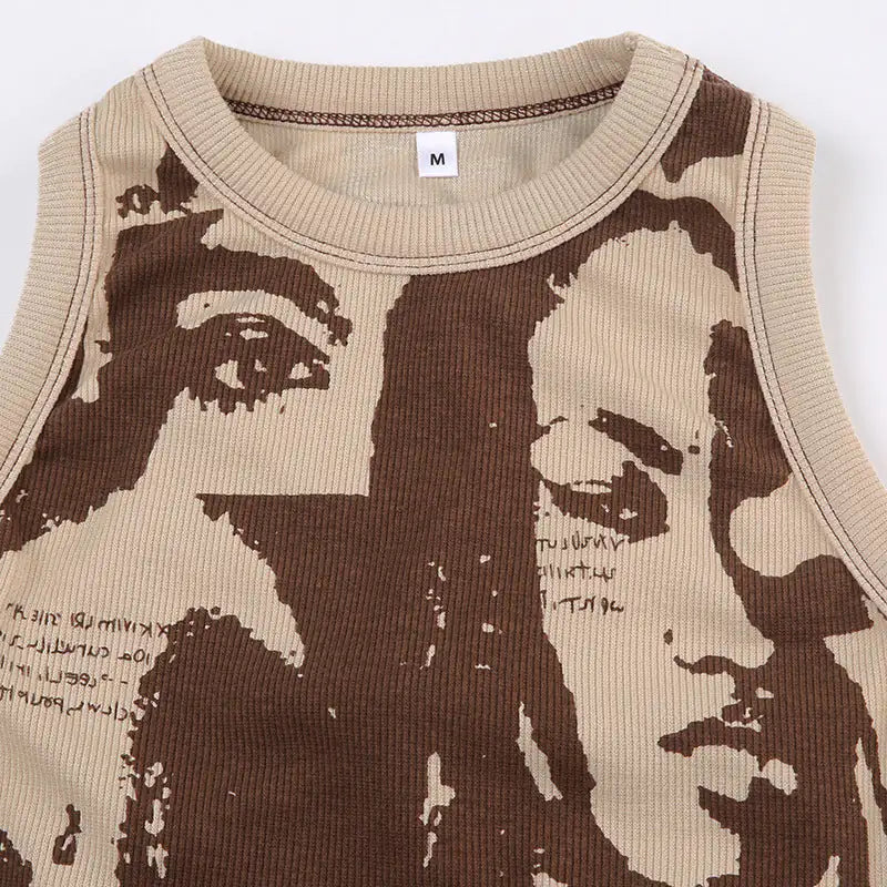 Just Face It Grafische Print Open Rug Tanktop