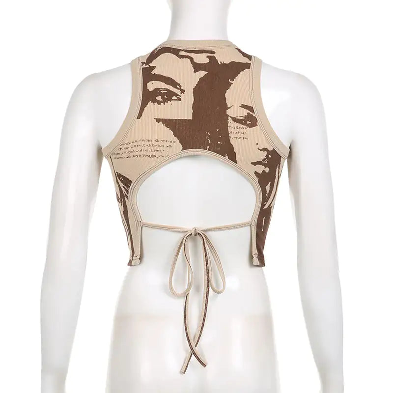 Just Face It Grafische Print Open Rug Tanktop