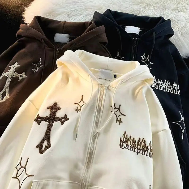 Vintage geborduurde hoodies