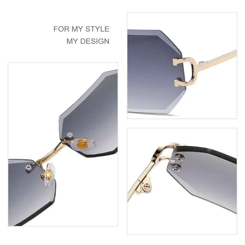 Men Rimless Octagonal Vintage Shades The rimless design adds a modern