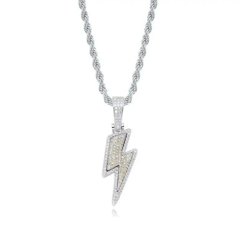 Hip Hop Lightning Pendant Necklace With Zircon Tennis Chain Iced Out