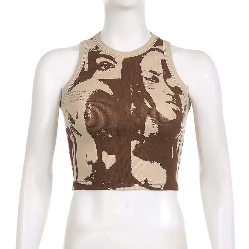 Just Face It Grafische Print Open Rug Tanktop