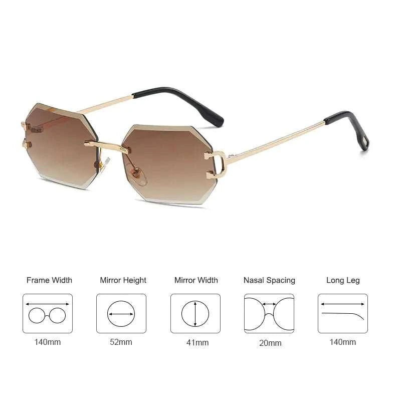 Men Rimless Octagonal Vintage Shades The rimless design adds a modern