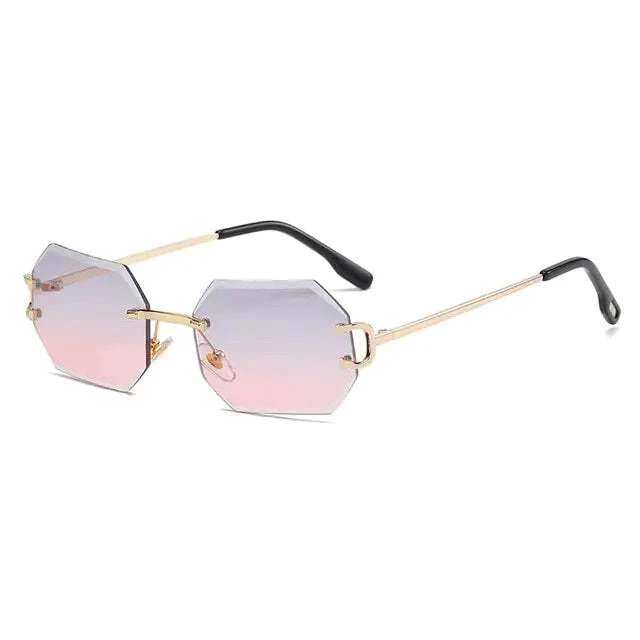 Men Rimless Octagonal Vintage Shades The rimless design adds a modern