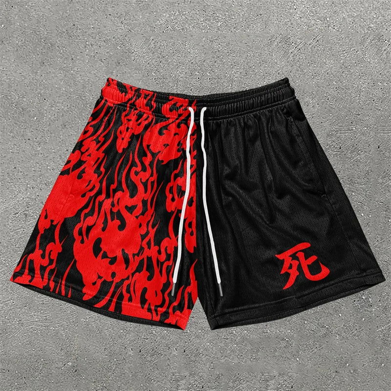 Chique stijlvolle Y2K grafische letterprint gymshorts voor heren Snel drogende ademende shorts met zakken Casual workout fitness hardlopen