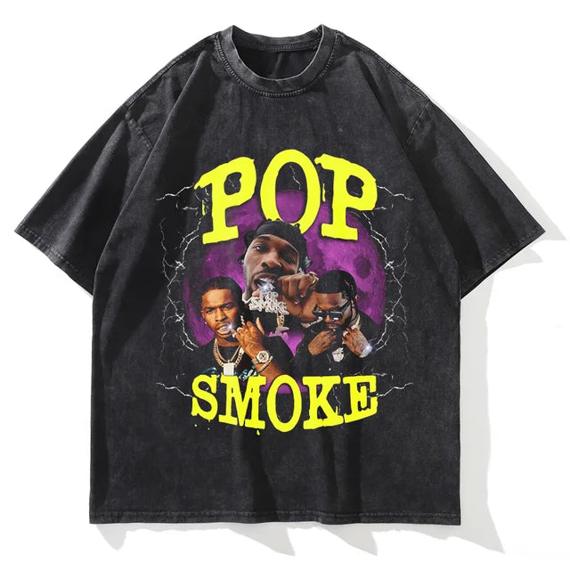 Zomer Nieuw Gewassen T-shirt POP SMOKE Grafische Print