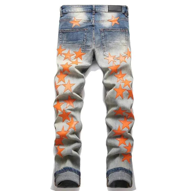 High Street Orange Star Embroidery Jeans Make a bold fashion statement