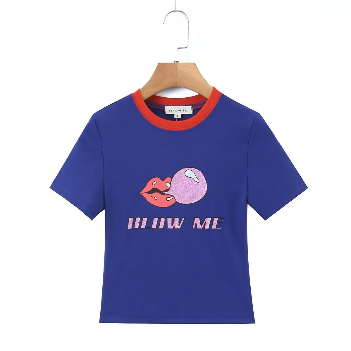 Blow Me Grafische Ringer Cropped Tee