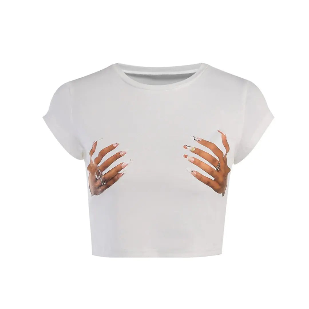 Hands On Me Grafische Print Cropped Tee