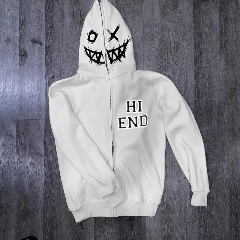 Y2k Clothes Grunge Zip Hoodie Volledige rits Witte hiphop