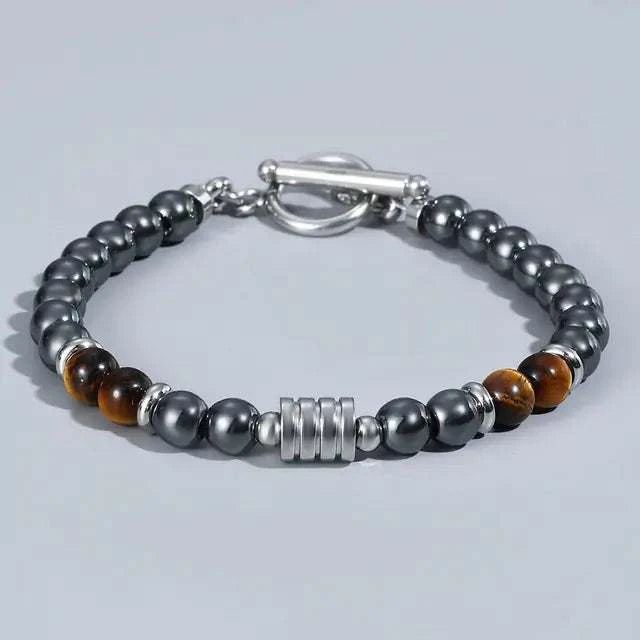 Stylish and durable bracelet with genuine natural eye beads for men.