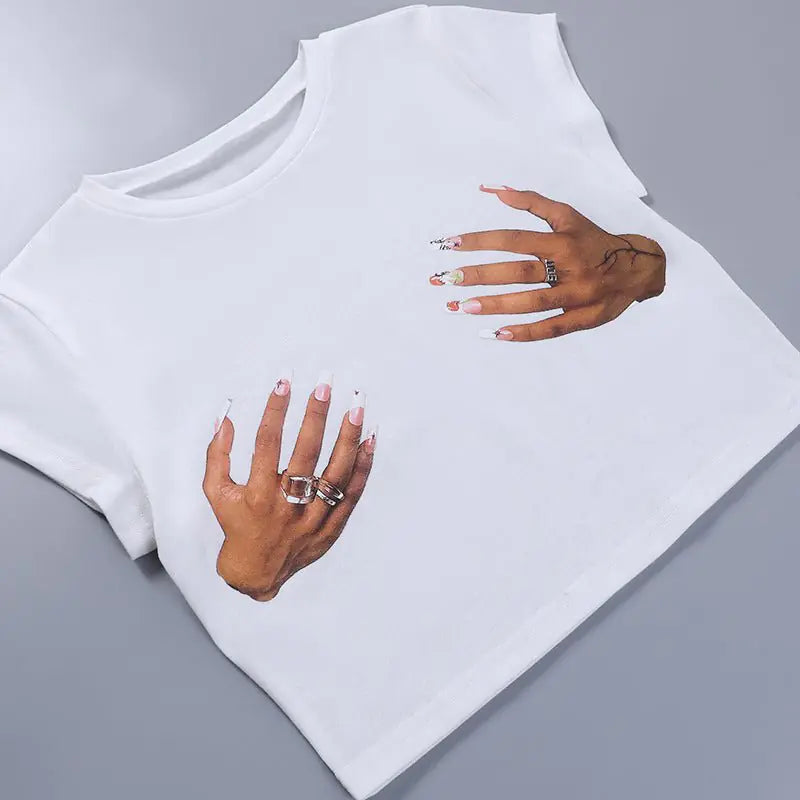 Hands On Me Graphic Print Cropped Tee