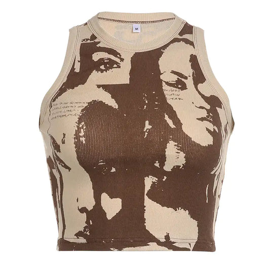 Just Face It Graphic Print Open Back Tank