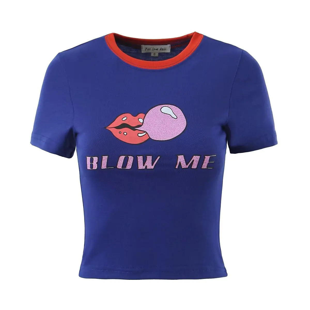 Blow Me Graphic Ringer Cropped Tee