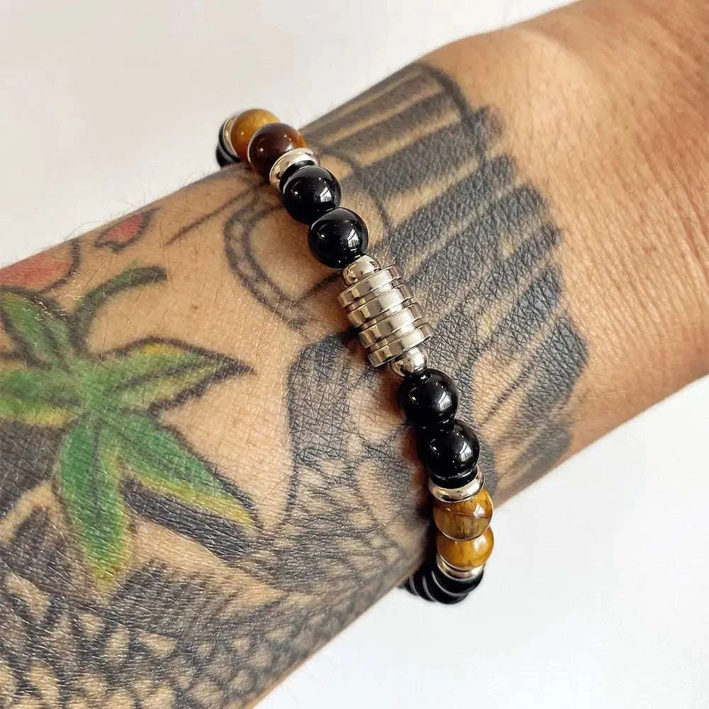 Stylish and durable bracelet with genuine natural eye beads for men.