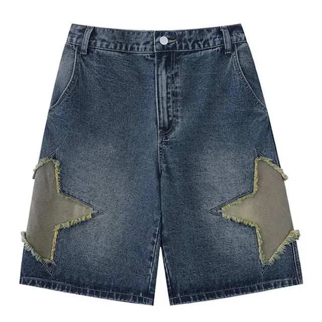 Retro Star Splicing Denim Shorts: Trendy, Stylish, and Comfortable 