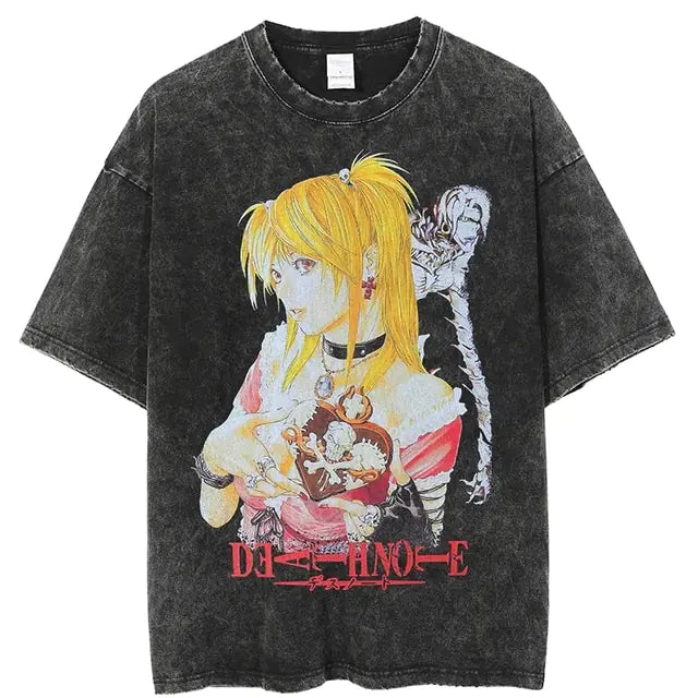 Vintage Washed Tshirts for Men Digital Printing Anime Graphic