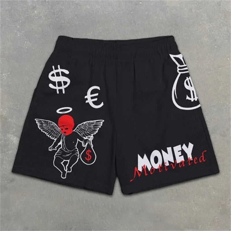 Graphic Letter Print Gym Shorts