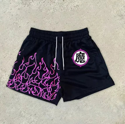 Chique stijlvolle Y2K grafische letterprint gymshorts voor heren Snel drogende ademende shorts met zakken Casual workout fitness hardlopen