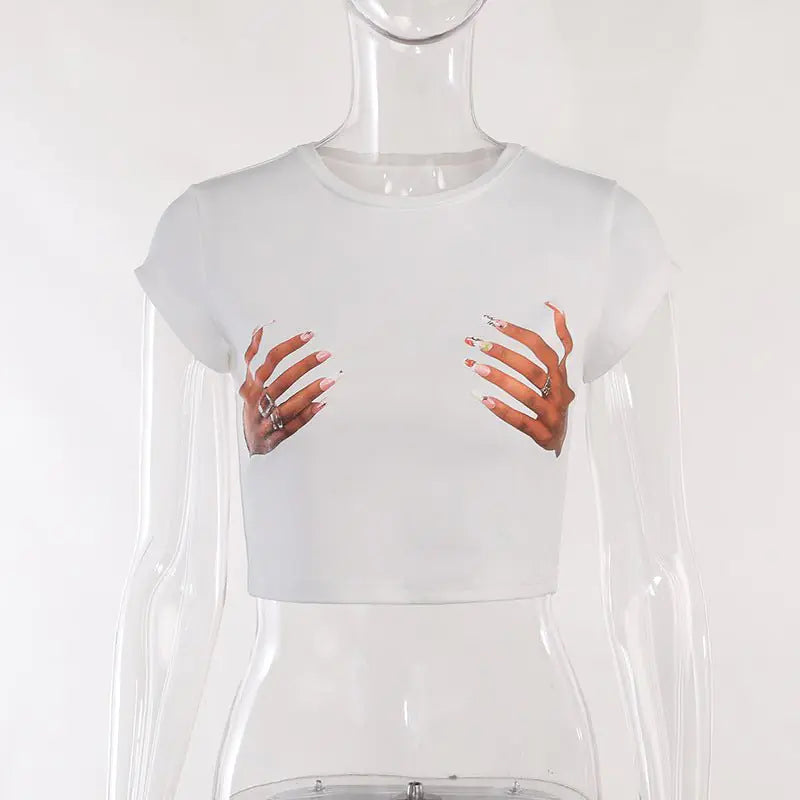 Hands On Me Graphic Print Cropped Tee