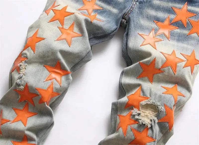 High Street Orange Star Embroidery Jeans Make a bold fashion statement