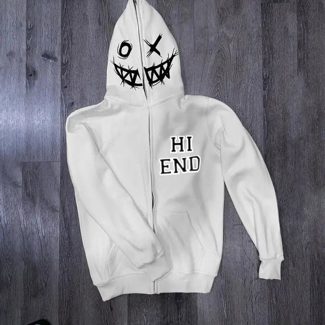 Y2k Clothes Grunge Zip Hoodie Volledige rits Witte hiphop