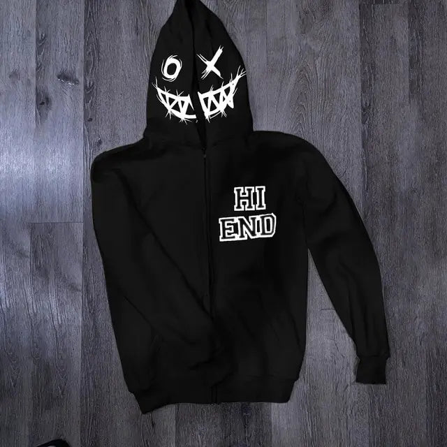 Y2k Clothes Grunge Zip Hoodie Volledige rits Witte hiphop