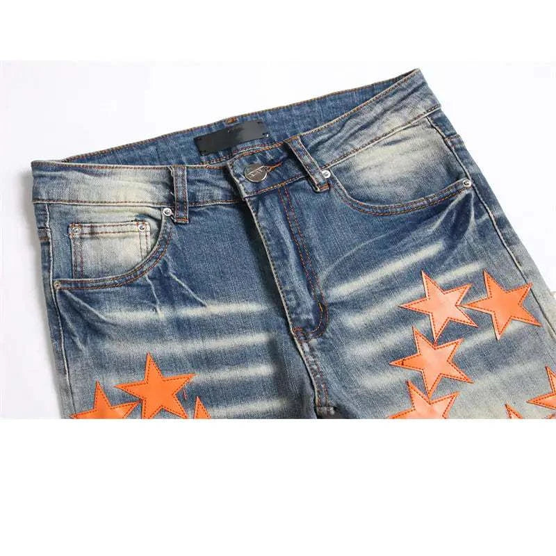 High Street Orange Star Embroidery Jeans Make a bold fashion statement