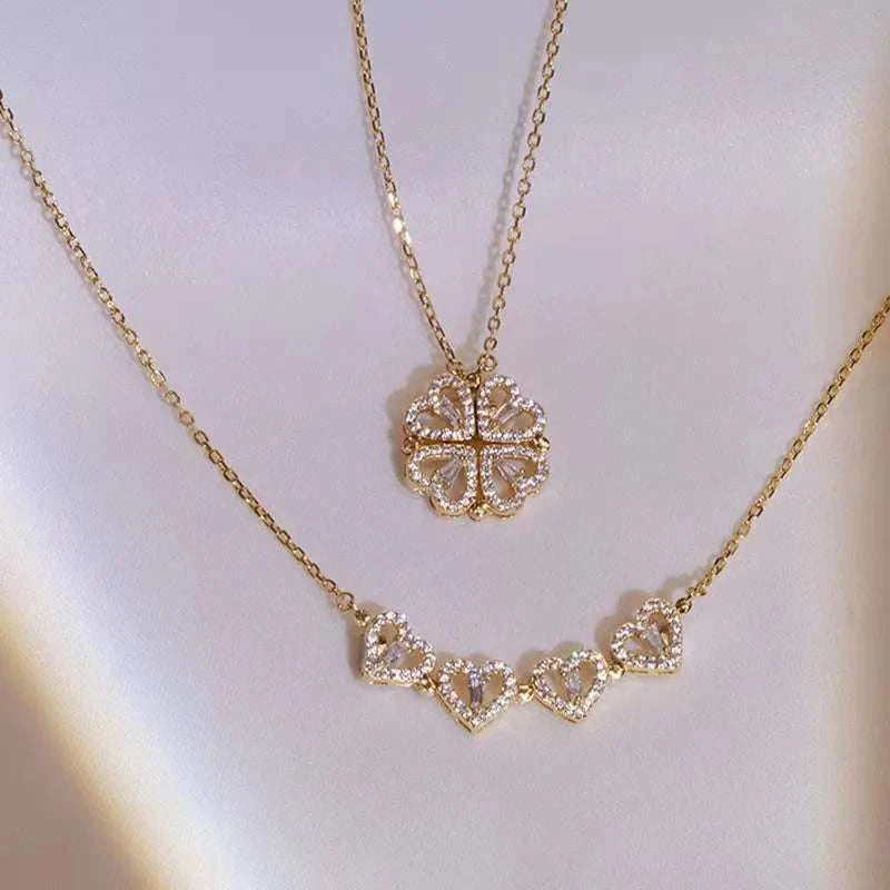 Charming double-wear necklace featuring lucky four-leaf clover design