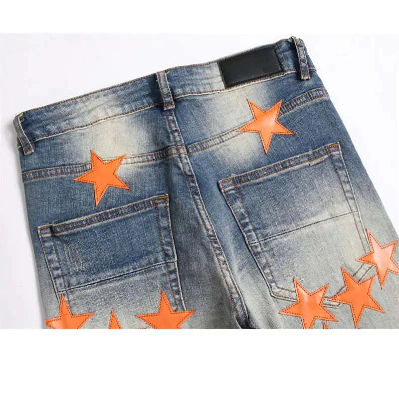 High Street Orange Star Embroidery Jeans Make a bold fashion statement