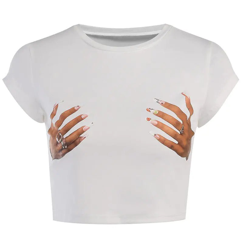 Hands On Me Graphic Print Cropped Tee