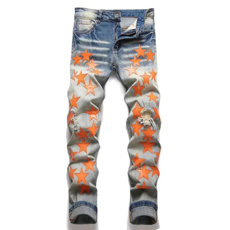 High Street Orange Star Embroidery Jeans Make a bold fashion statement